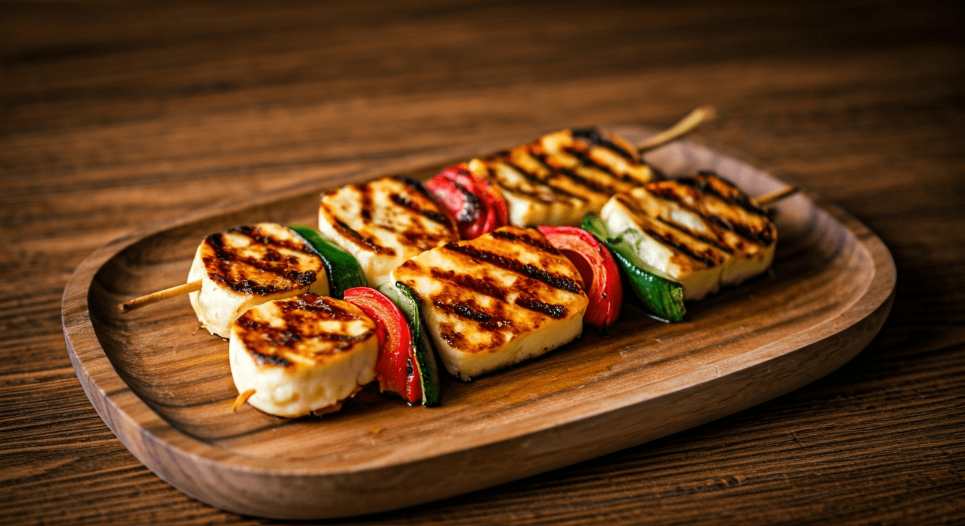 Spicy Halloumi & Red Pepper Skewers with Harissa Glaze