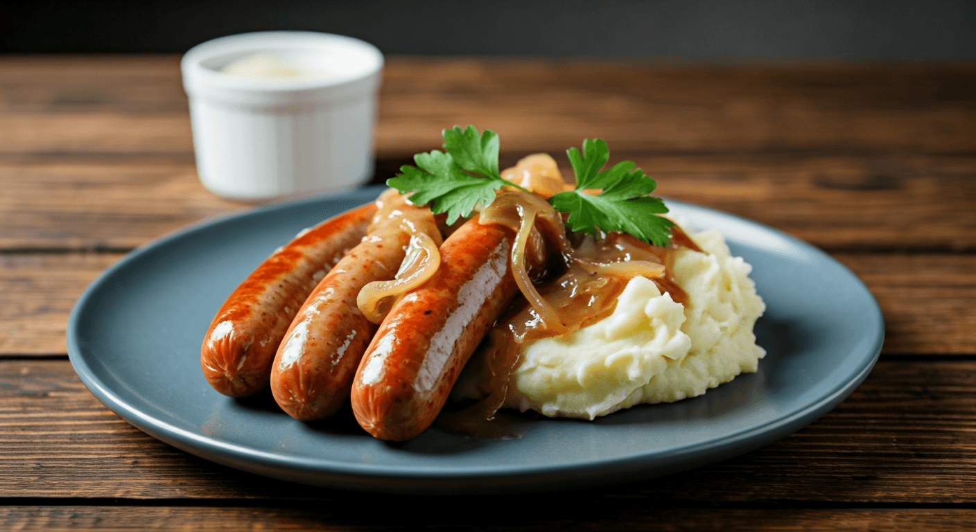 Classic Sausages & Mash with Onion Gravy