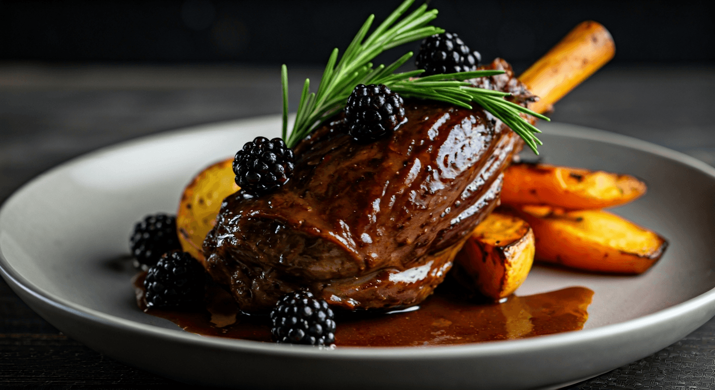 Slow-Braised Lamb Shank with Blackberry & Rosemary Jus