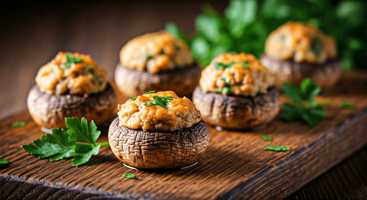 Creamy Stuffed Mushrooms with Crispy Panko Breadcrumbs