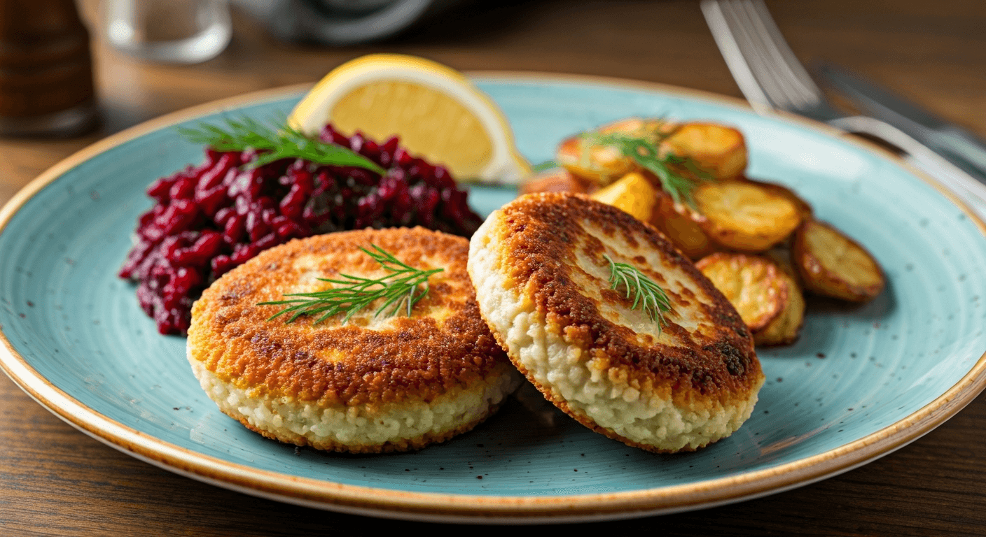 Classic Polish Pork Cutlets (Kotlety Schabowe) with Warm Beetroot and Fried Potatoes