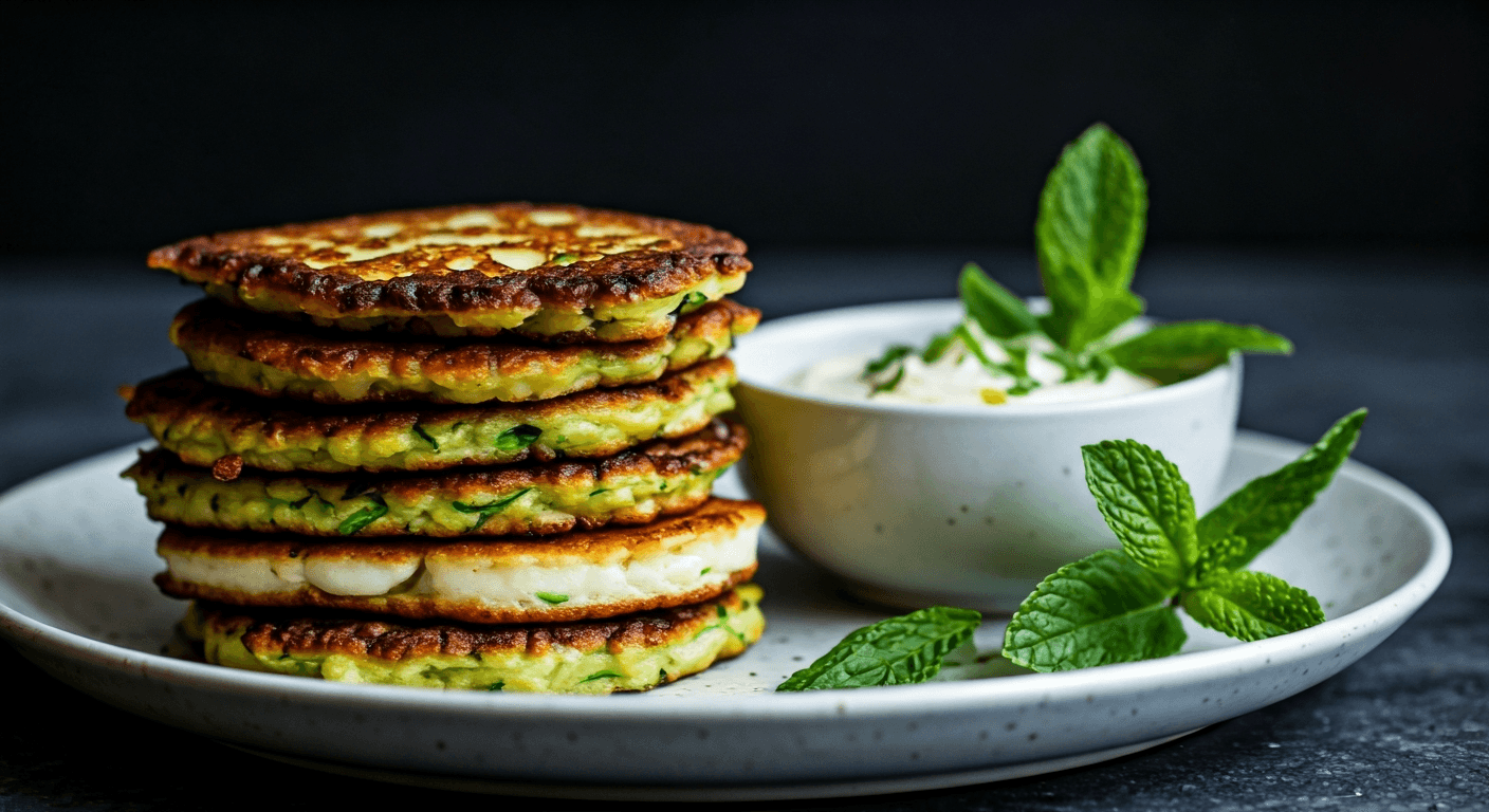 Courgette and Halloumi Fritters with Zesty Lemon-Tahini Dip